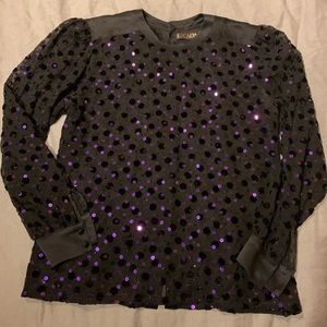 Vintage Escada sequin &  silk blend blouse 38/M sheer with purple sequins